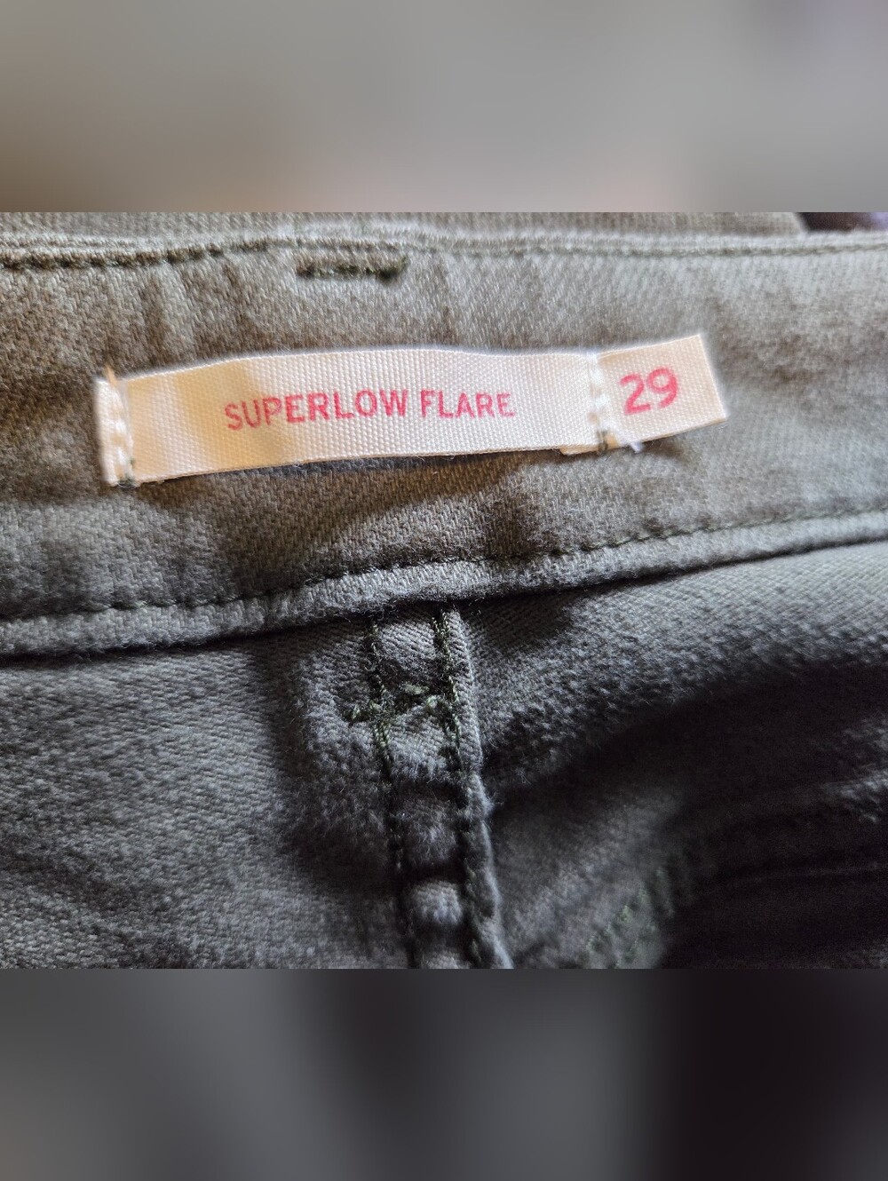 Levi's Olive Green Superlow Flare Jeans - Picture 2 of 6